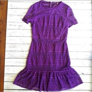 ❤️ELIE TAHARI Amethyst Lace and Crochet A-Line Dress